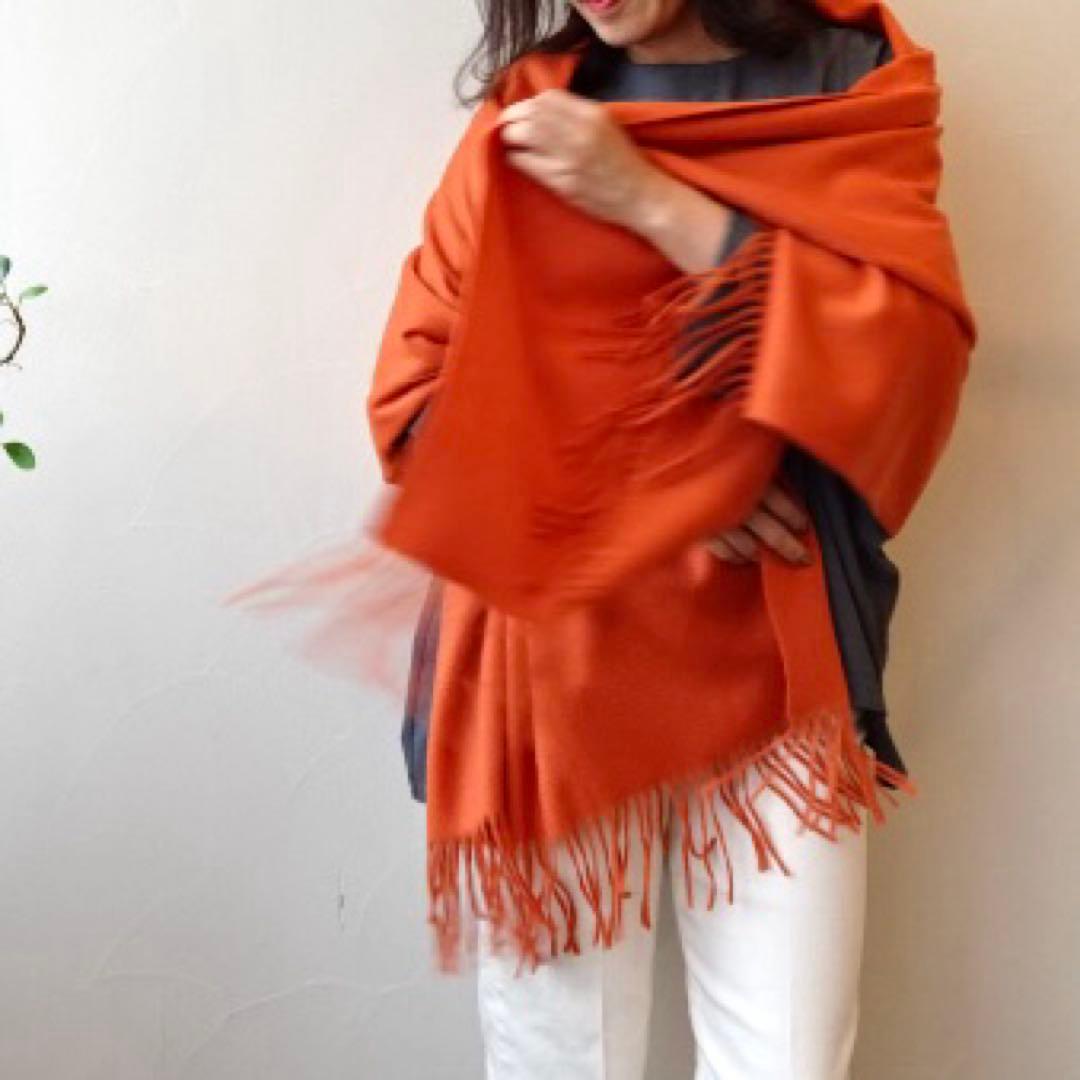 極上カシミヤ100%☆大判 ストール☆オレンジ