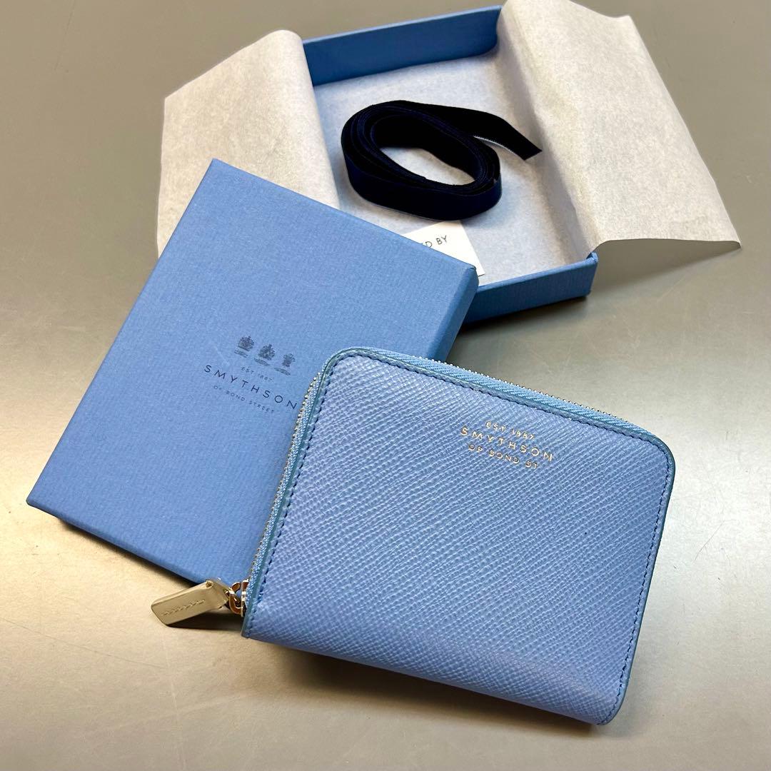 人気色】スマイソン Smythson レザー ジップコインケース ナイルブルー