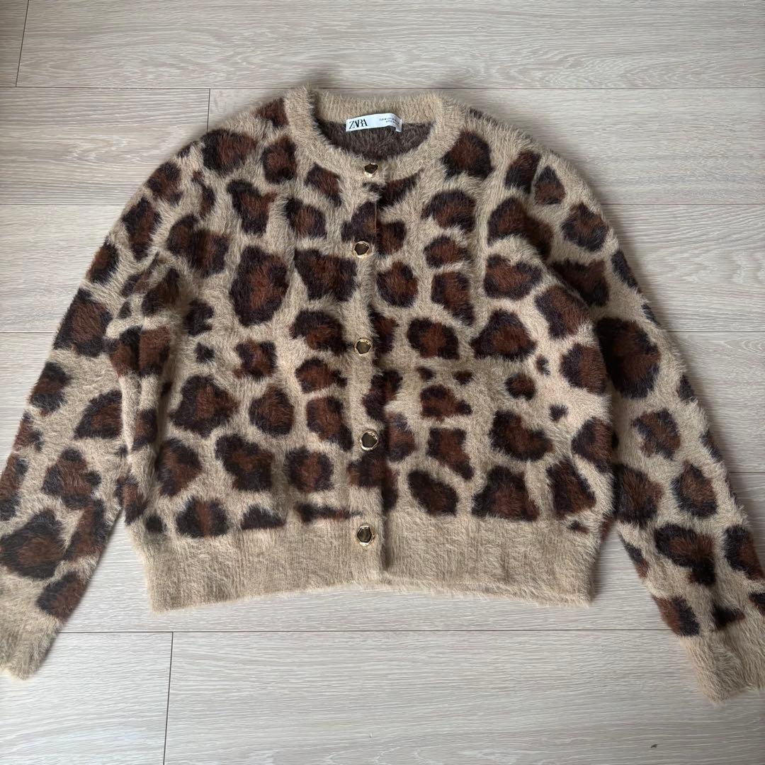 ZARA ニットカーディガン レオパードヒョウ柄 着用一度のみ - メルカリ