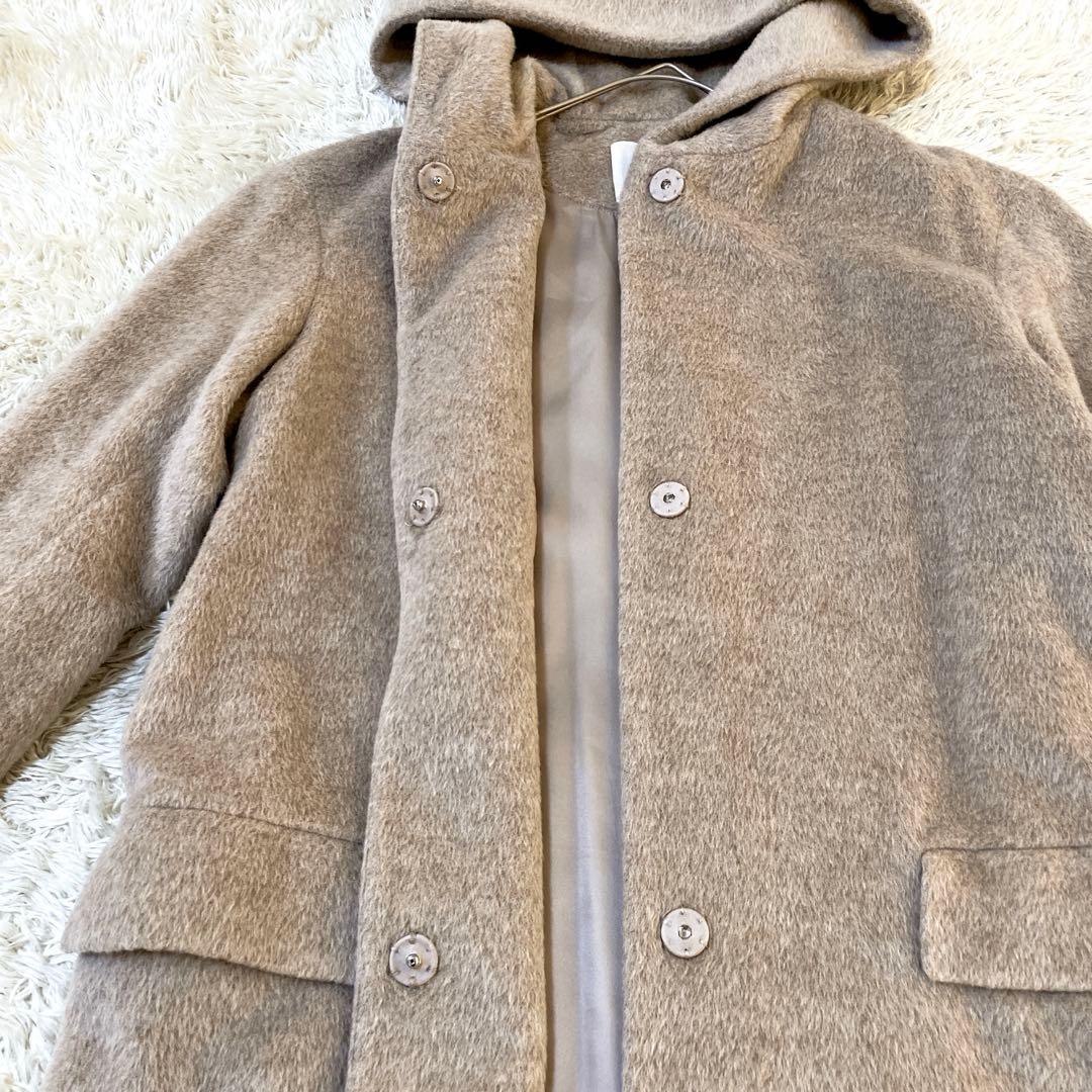 美品】Plage アルパカ混シャギーフードコート ロング丈 36M相当 日本製