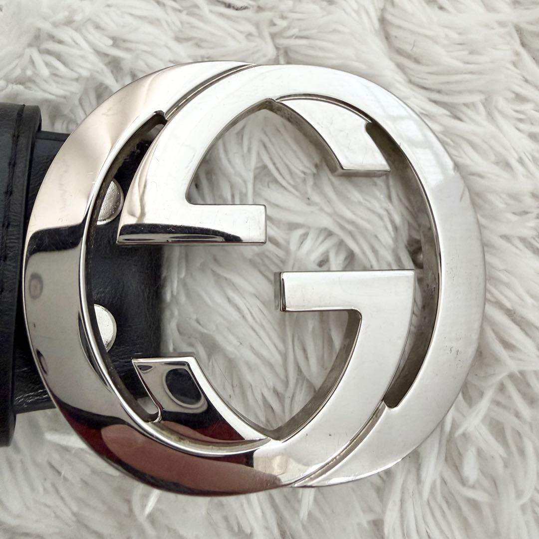 【極美品】GUCCI ベルト インターロッキング GG デカロゴ シルバー 黒