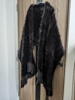 103　特大　毛皮ニッティング　ミンク　フォックス　ショール　ポンチョ　ストール