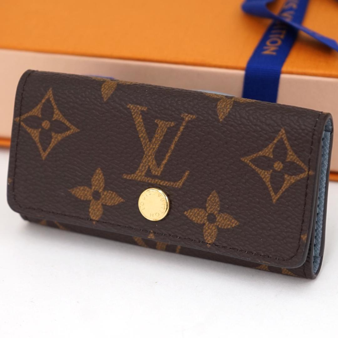 未使用に近い◆ルイヴィトン モノグラム ミュルティクレ4 キーケース ブルー