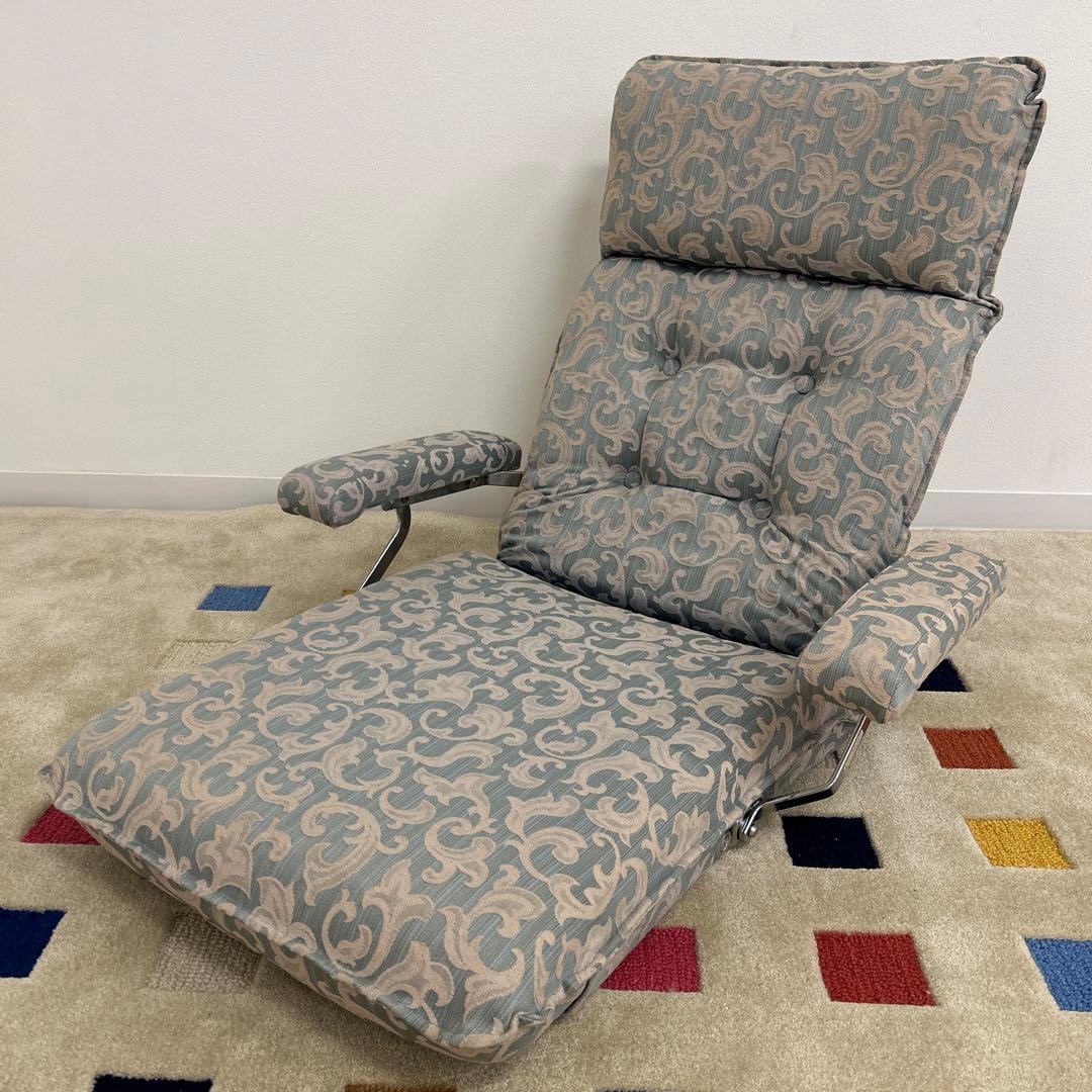 エル処分品★日本製座椅子 布張り リクライニング式 アヤメ ブルー