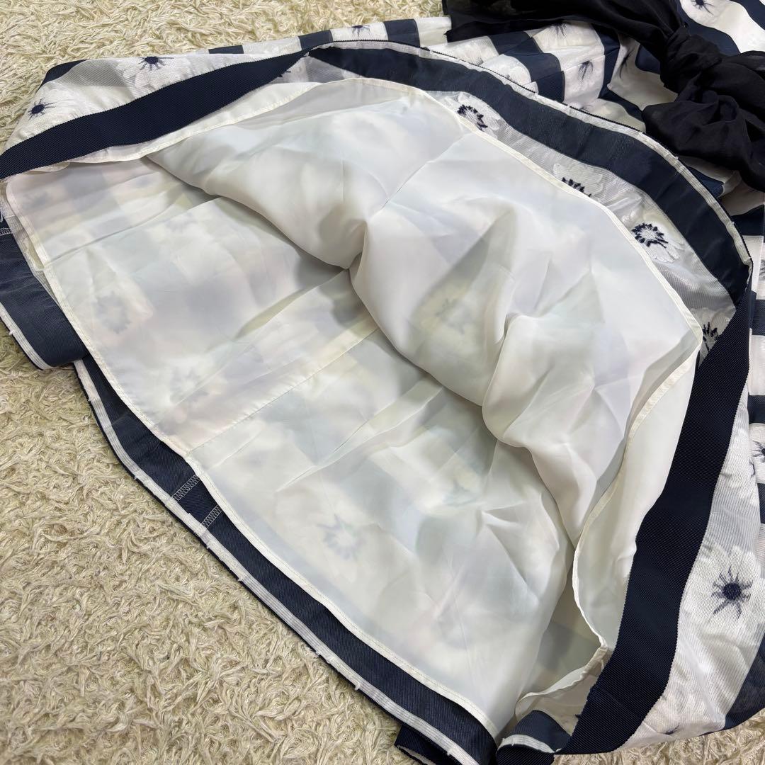 エムズグレイシー　花柄　大きいサイズ　ベルトリボン　ボーダー　フレアワンピース