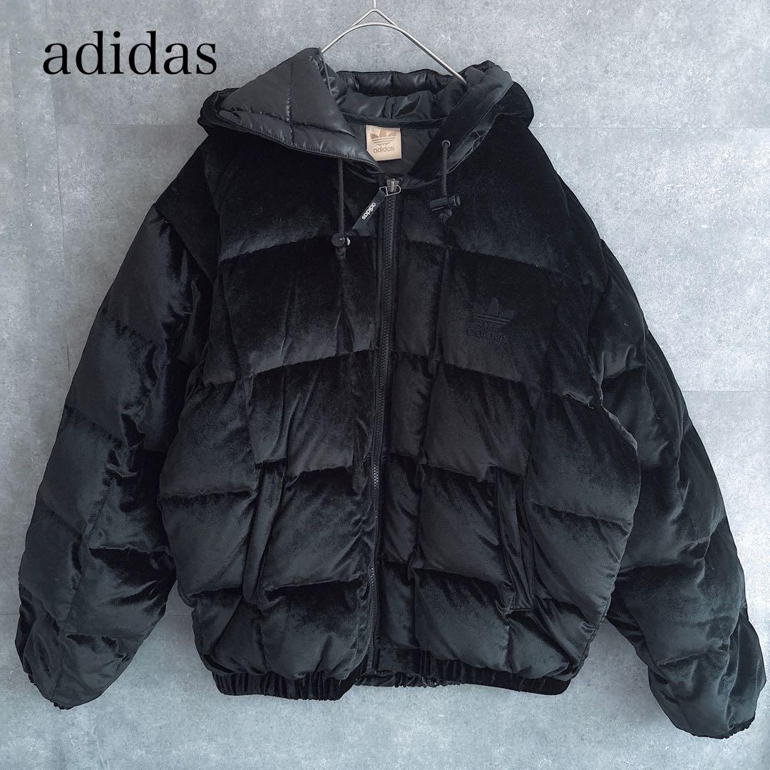 アディダス ダウンジャケット ベロア 黒 80s 90s 希少 メンズ M L