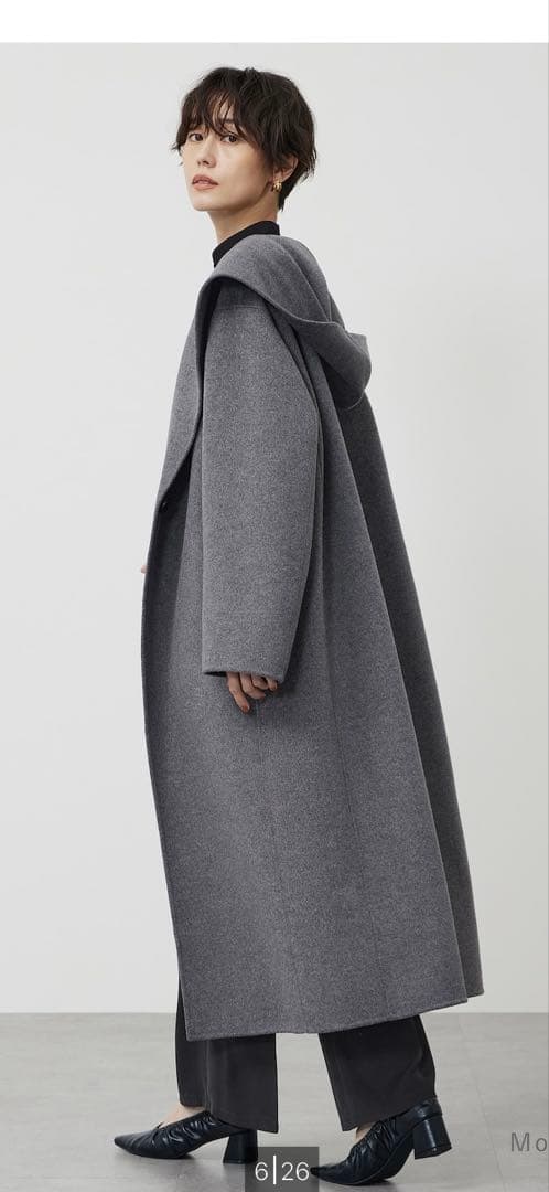 PLST ウールブレンドリバーフーディーロングコート