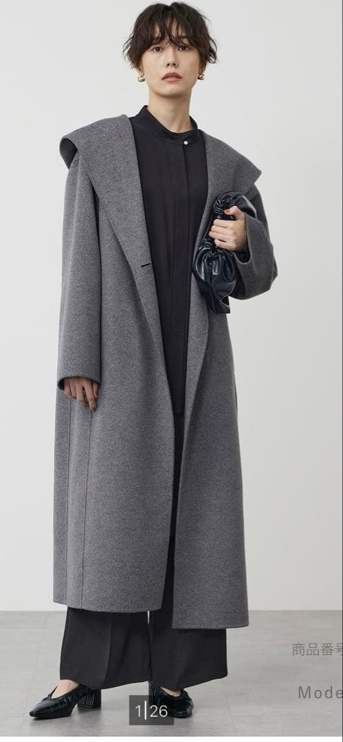 PLST ウールブレンドリバーフーディーロングコート