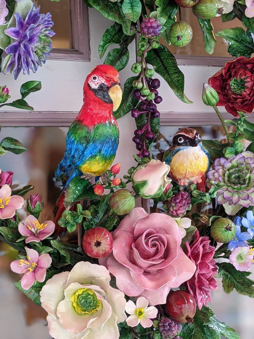 【専用となりました】クレイフラワー❁フラワーリース特大❁鳥❁ハンドメイド