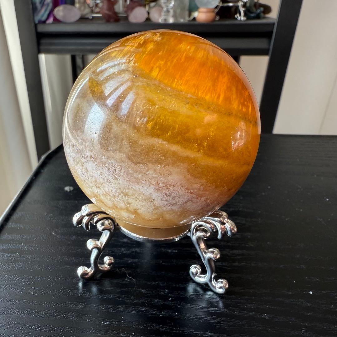 【EMIRU】天然石パイライト共生フローライトのスフィアNO.010701