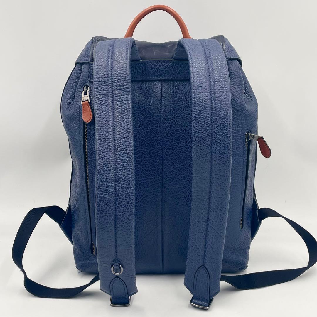 美品 COACH コーチ マンハッタン バックパック 大容量 レザー ネイビー