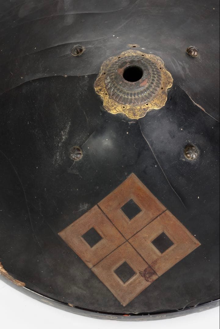 江戸期 黒漆塗 陣笠 四ツ目結紋 時代武具 甲冑 漆塗
