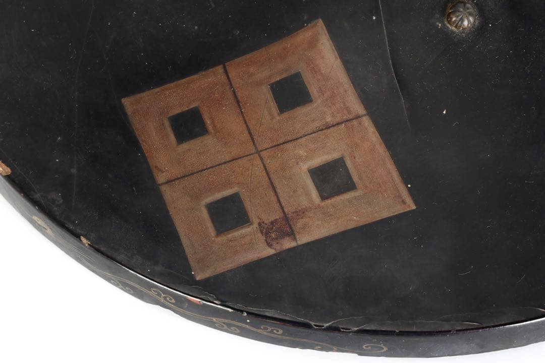 江戸期 黒漆塗 陣笠 四ツ目結紋 時代武具 甲冑 漆塗