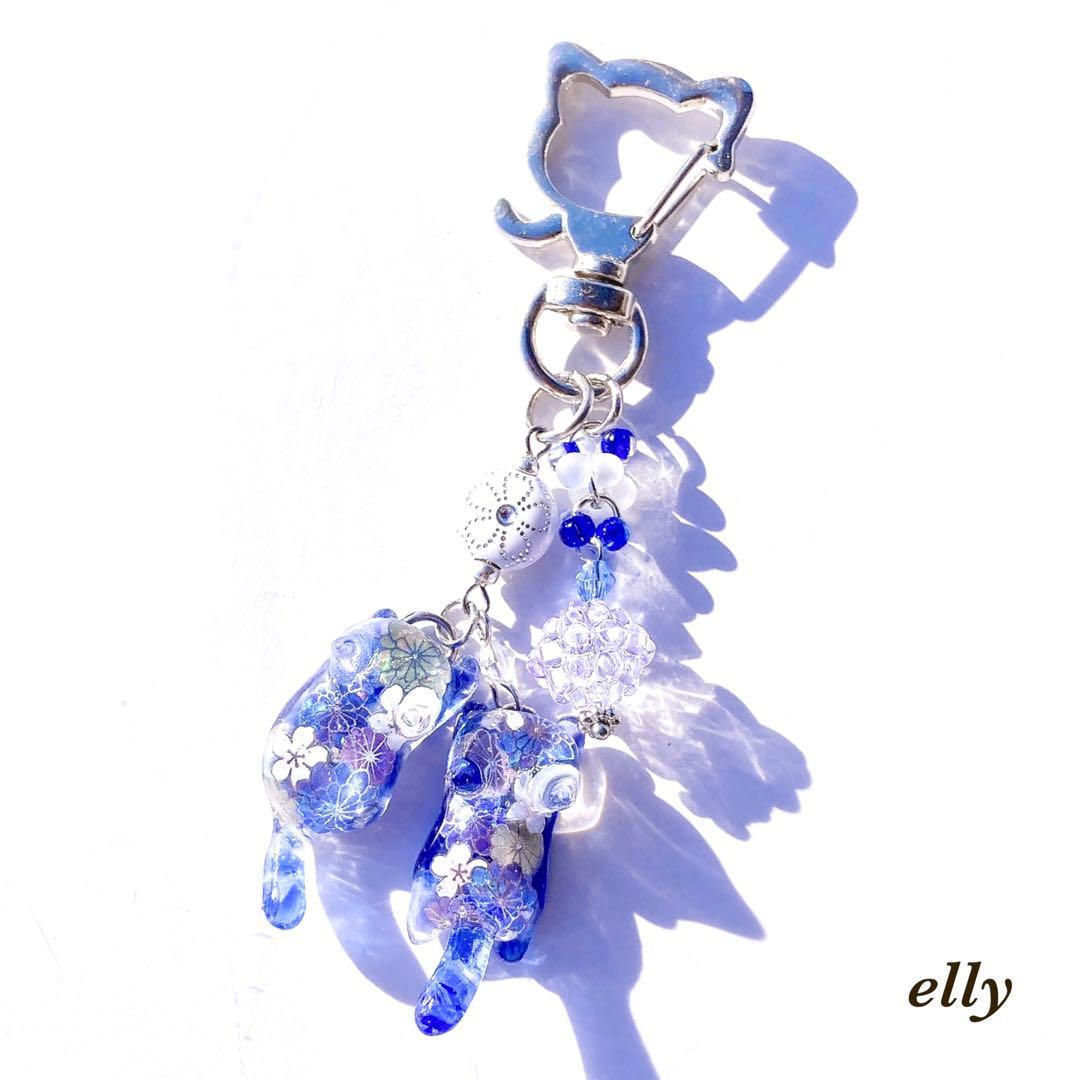 ヒイラギ様】1092天然石 和柄 じゃれ猫 ジャンピング猫 レジン たチャーム