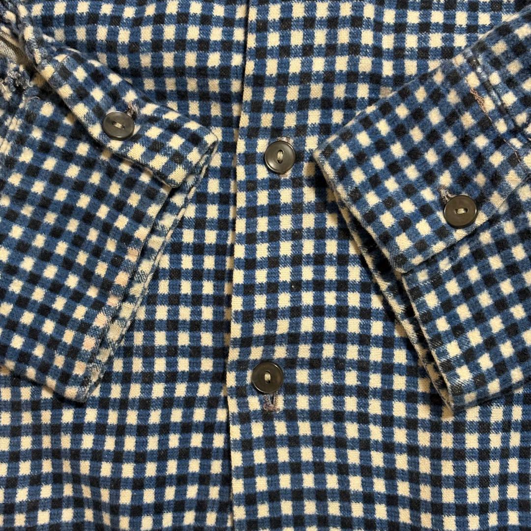 70sヴィンテージ プリントネルシャツ プリネル マチネル 青黒 60s50s