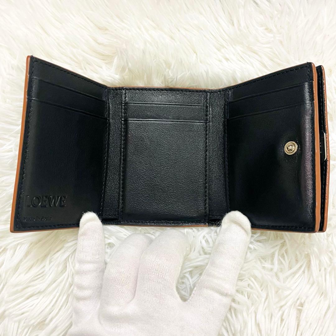 極美✨ロエベ 三つ折り財布 トライフォールド アナグラム レザー ブラック