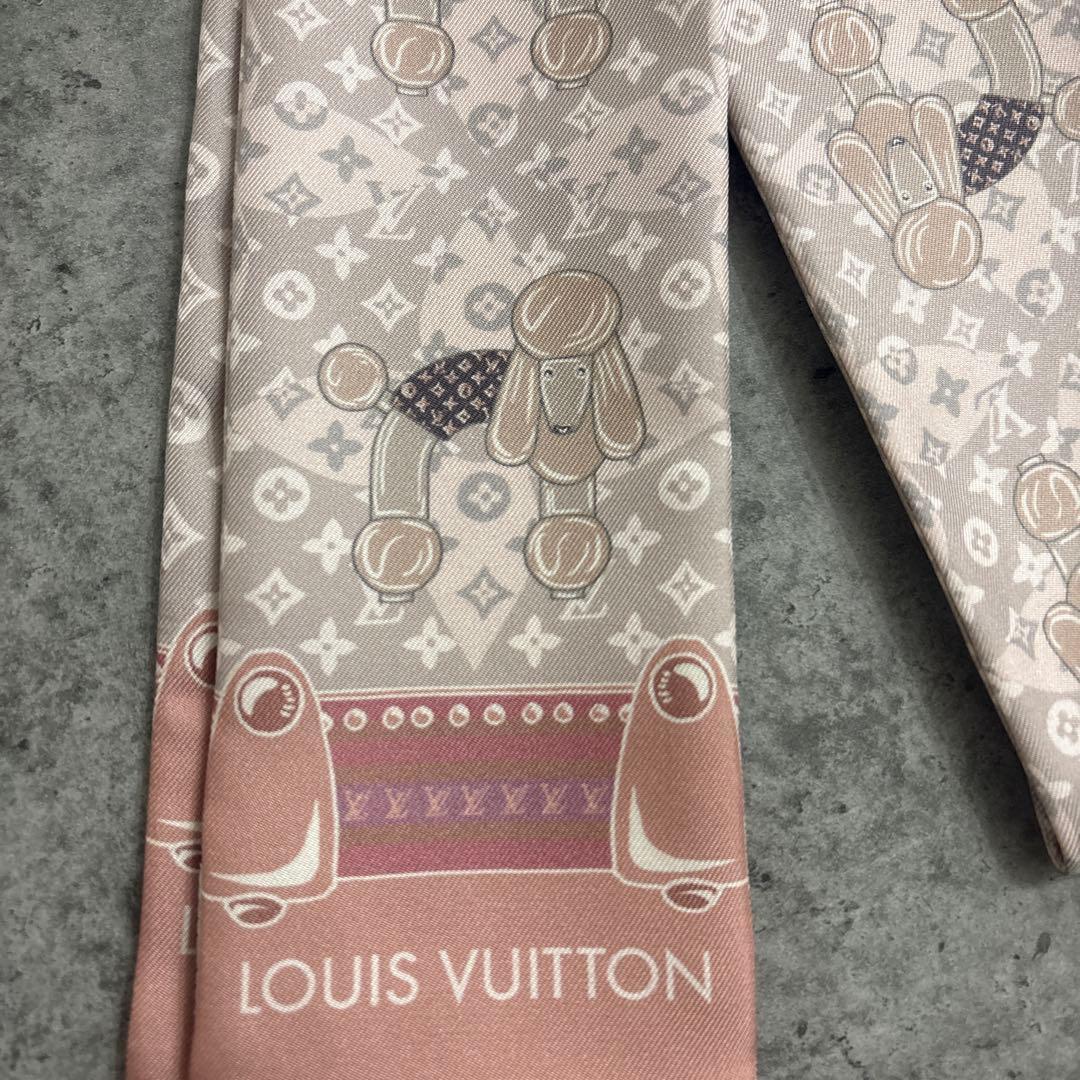 新品 ルイヴィトン バンドー シルクスカーフ プードル柄 犬柄 ピンク