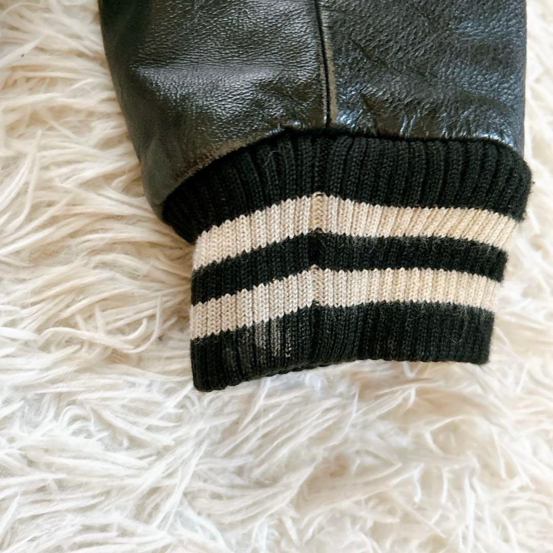 ビームス　スタジャン　スカル　袖レザー　キルティング　牛革　切り替え　ブラック