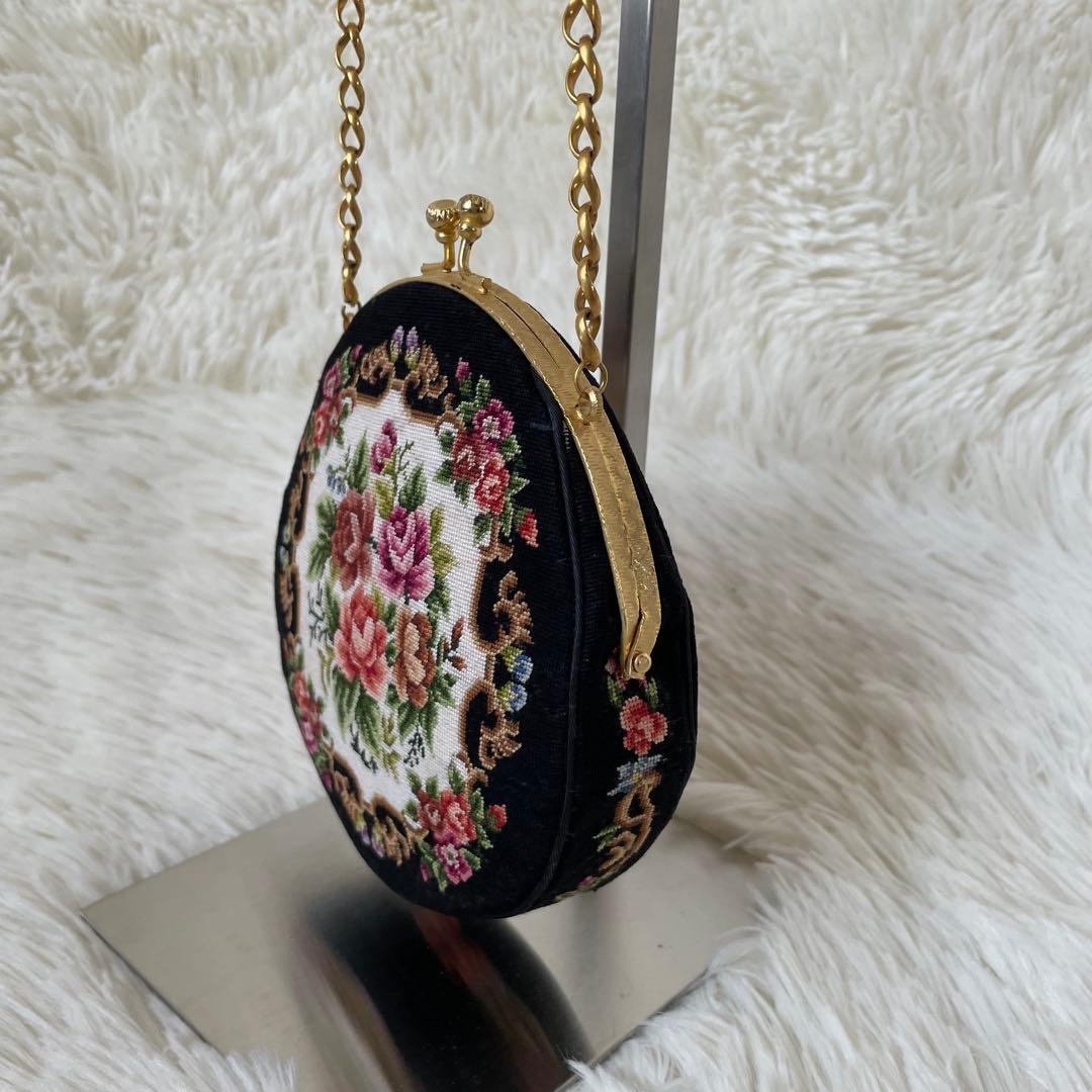 プチポワン ラウンド型 バッグ お花 アンティーク 良品 希少 - メルカリ