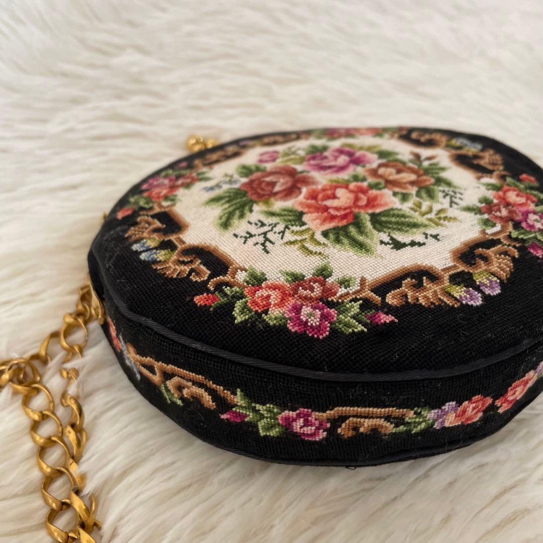 プチポワン ラウンド型 バッグ お花 アンティーク 良品 希少 - メルカリ