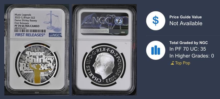 最高鑑定 イギリス 2023年 PF70 ウルトラカメオ シャーリー・バッシー