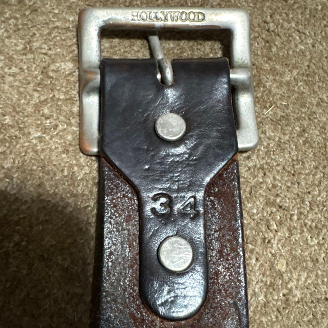 34inch HTC ウイング レザー スタッズベルト　茶芯　ブラック