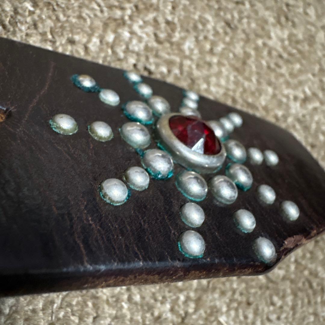 34inch HTC ウイング レザー スタッズベルト　茶芯　ブラック