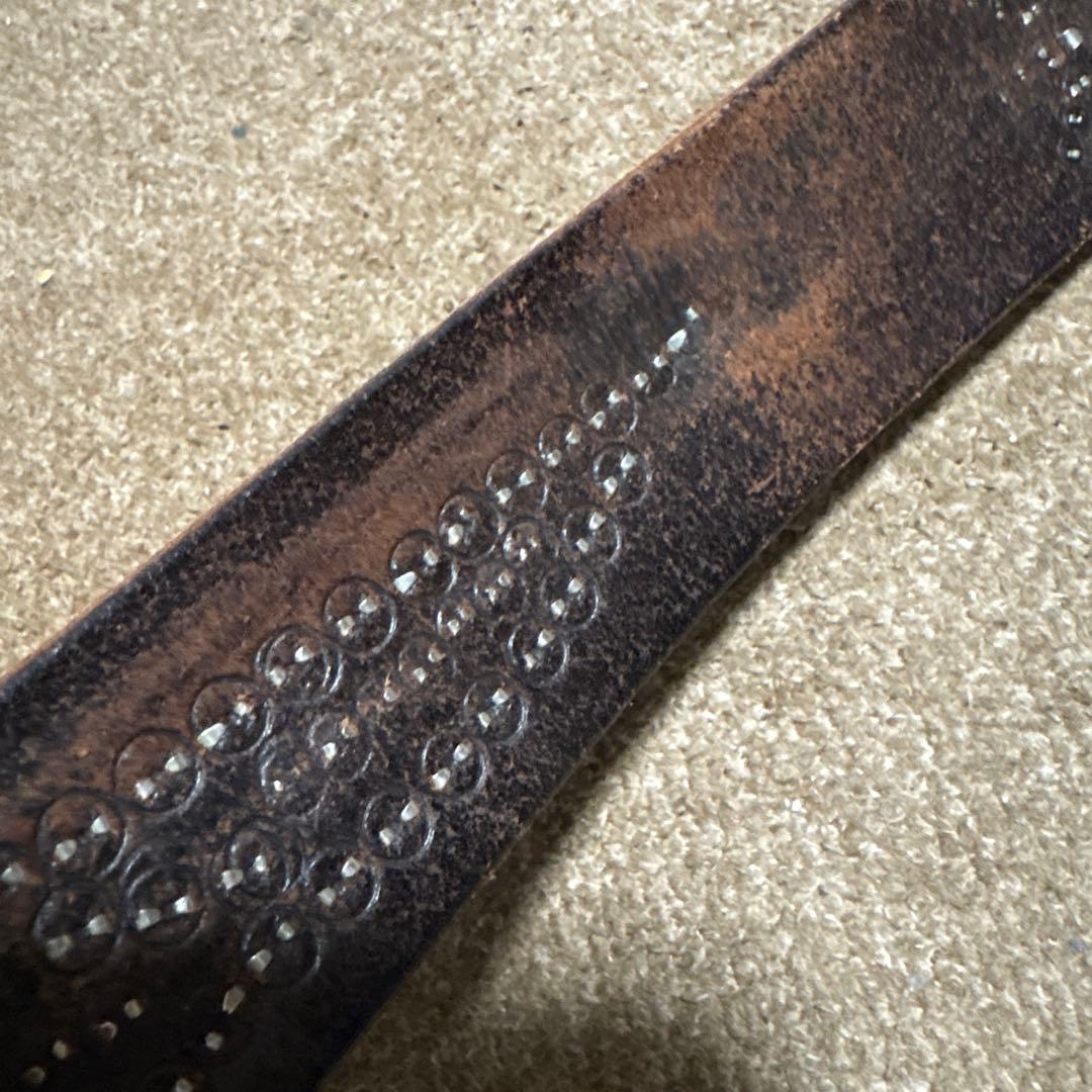 34inch HTC ウイング レザー スタッズベルト　茶芯　ブラック