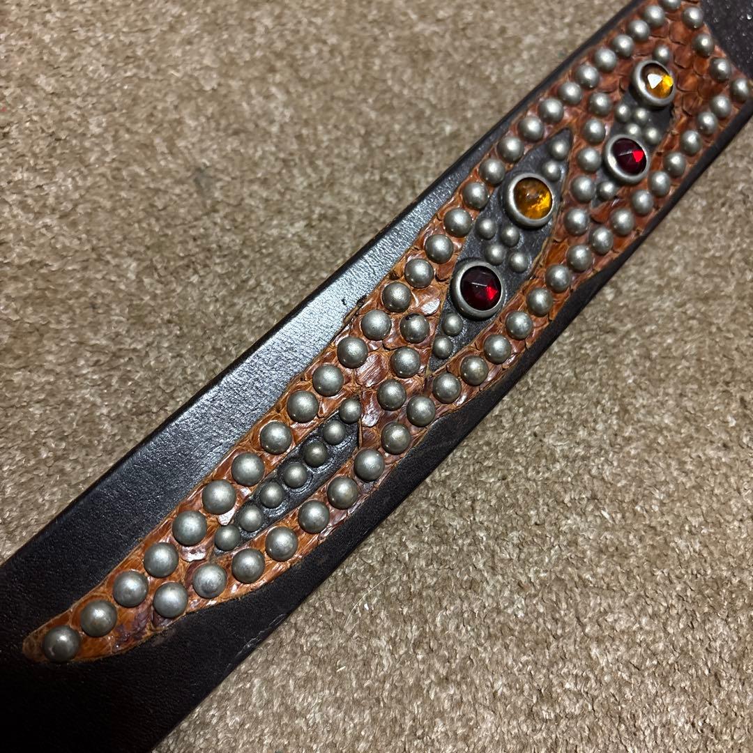 34inch HTC ウイング レザー スタッズベルト　茶芯　ブラック