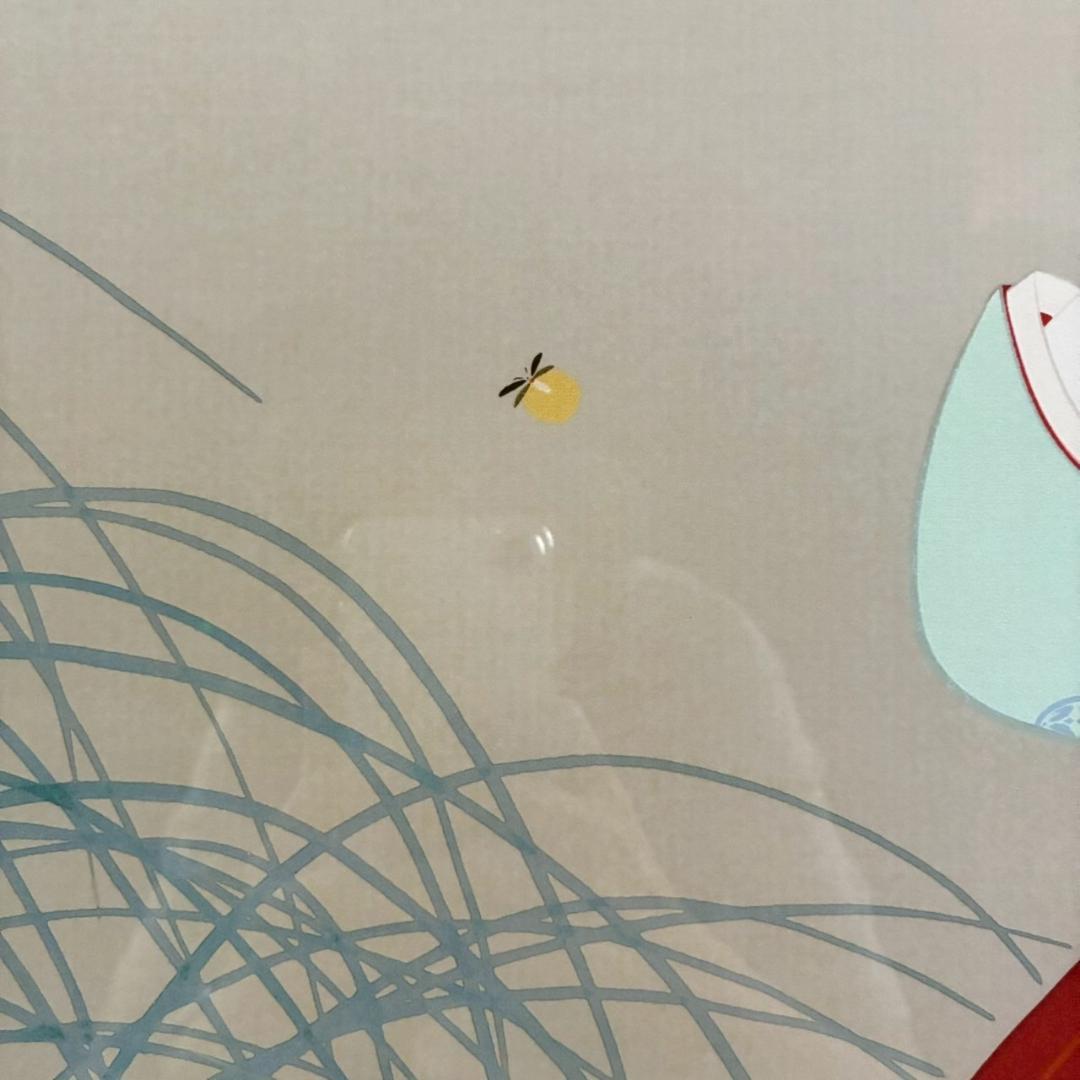 上村松園「新蛍」シルクスクリーン 日芸版画院 証明シール有 額縁入り 美人画