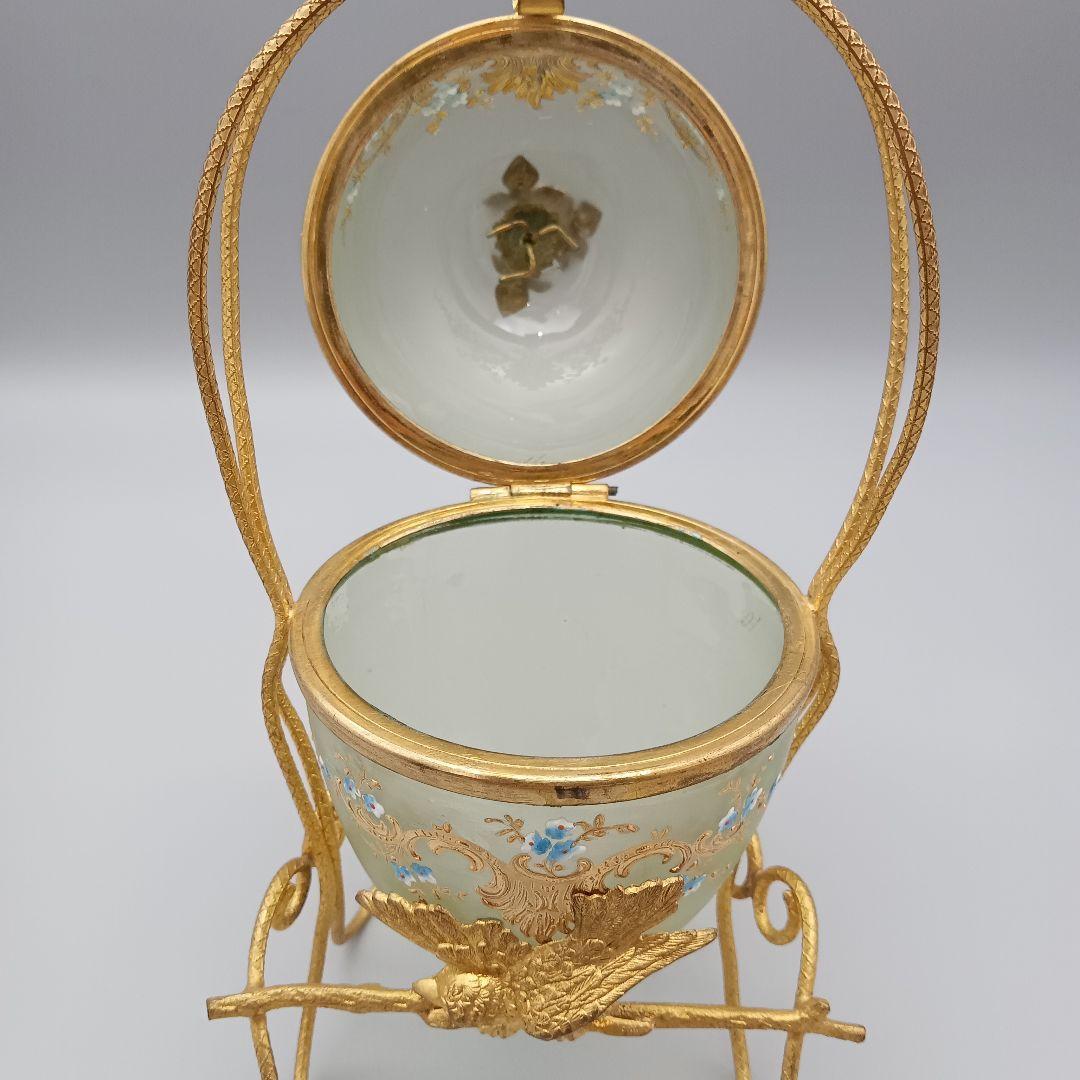 エッグ型 ガラス製 トリンケットボックス 小物入れ アンティーク 金彩