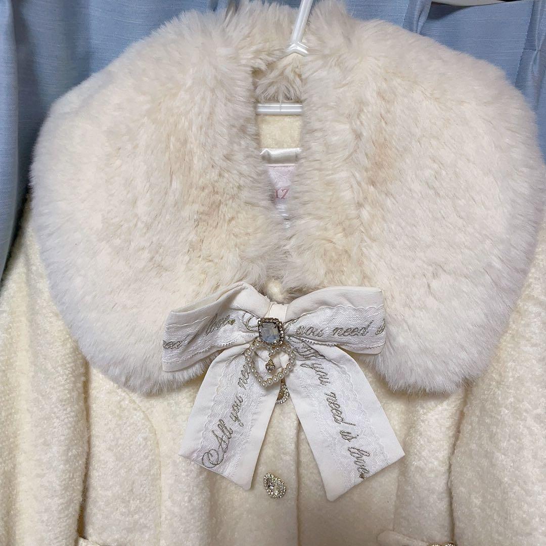 LIZLISA ビジューリボンミニ丈Aラインコート アイボリー