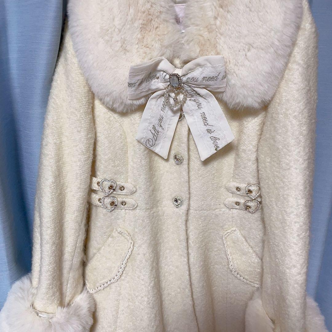 LIZLISA ビジューリボンミニ丈Aラインコート アイボリー