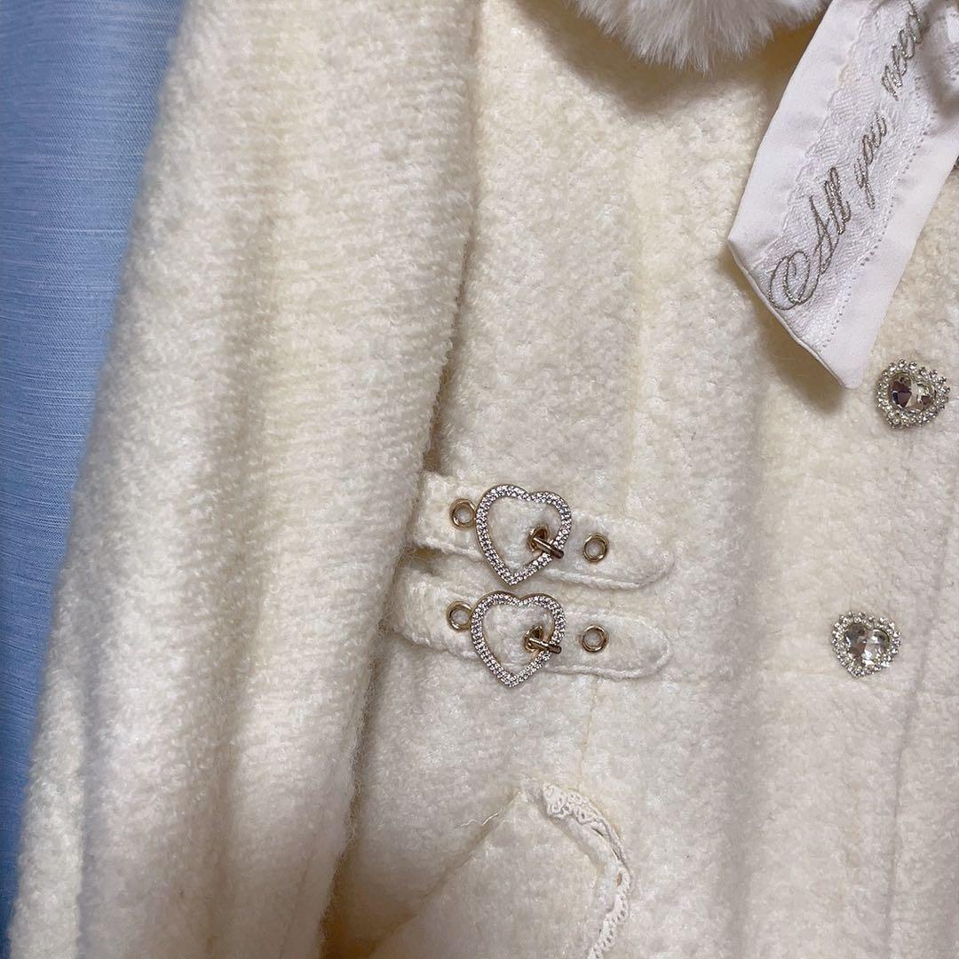 LIZLISA ビジューリボンミニ丈Aラインコート アイボリー