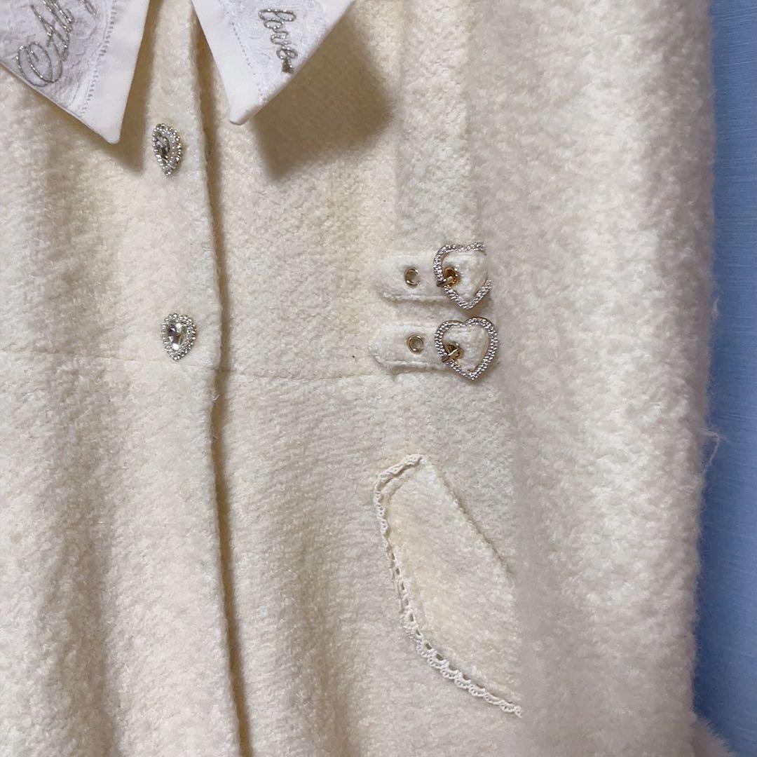 LIZLISA ビジューリボンミニ丈Aラインコート アイボリー