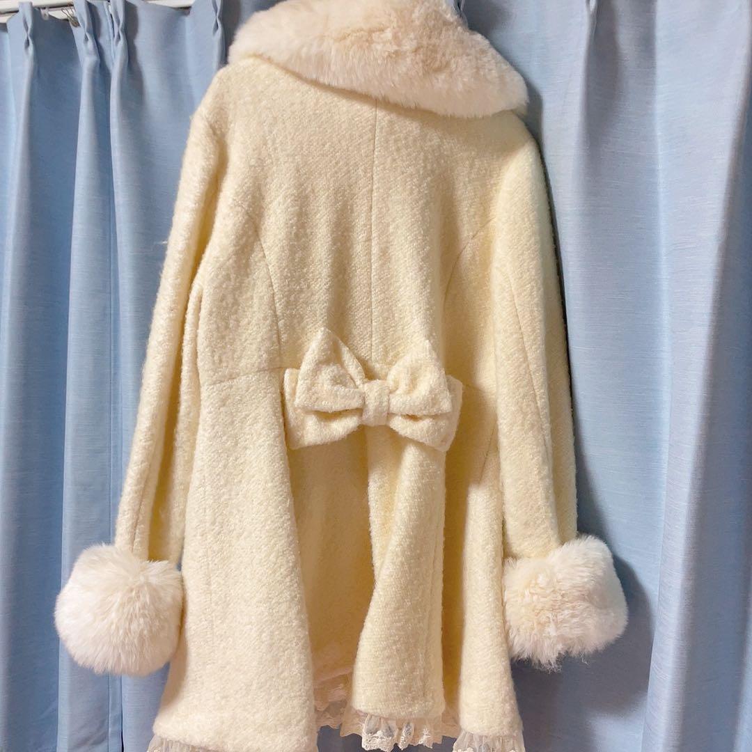 LIZLISA ビジューリボンミニ丈Aラインコート アイボリー