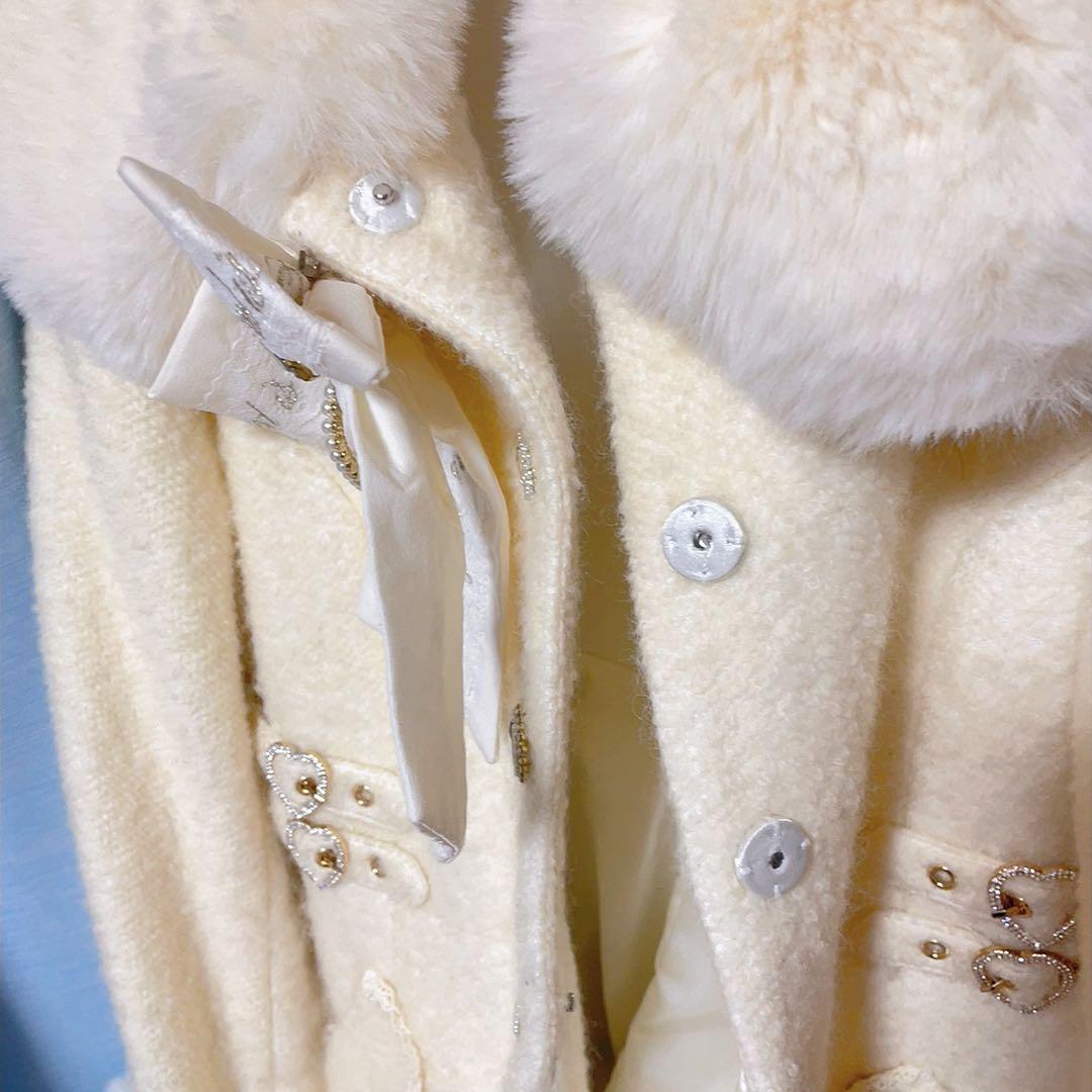 LIZLISA ビジューリボンミニ丈Aラインコート アイボリー