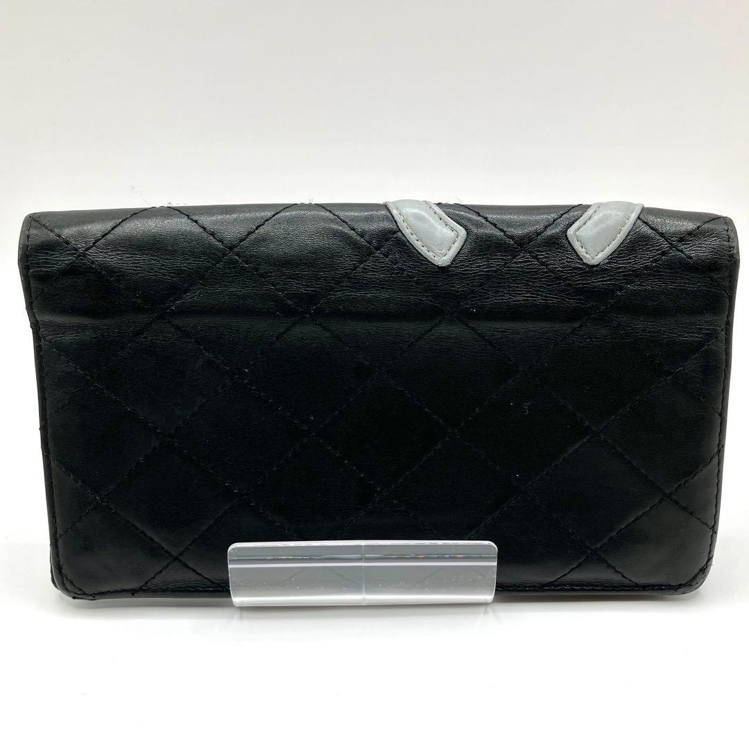 CHANEL シャネル カンボンライン 長財布 二つ折り キルティング 黒