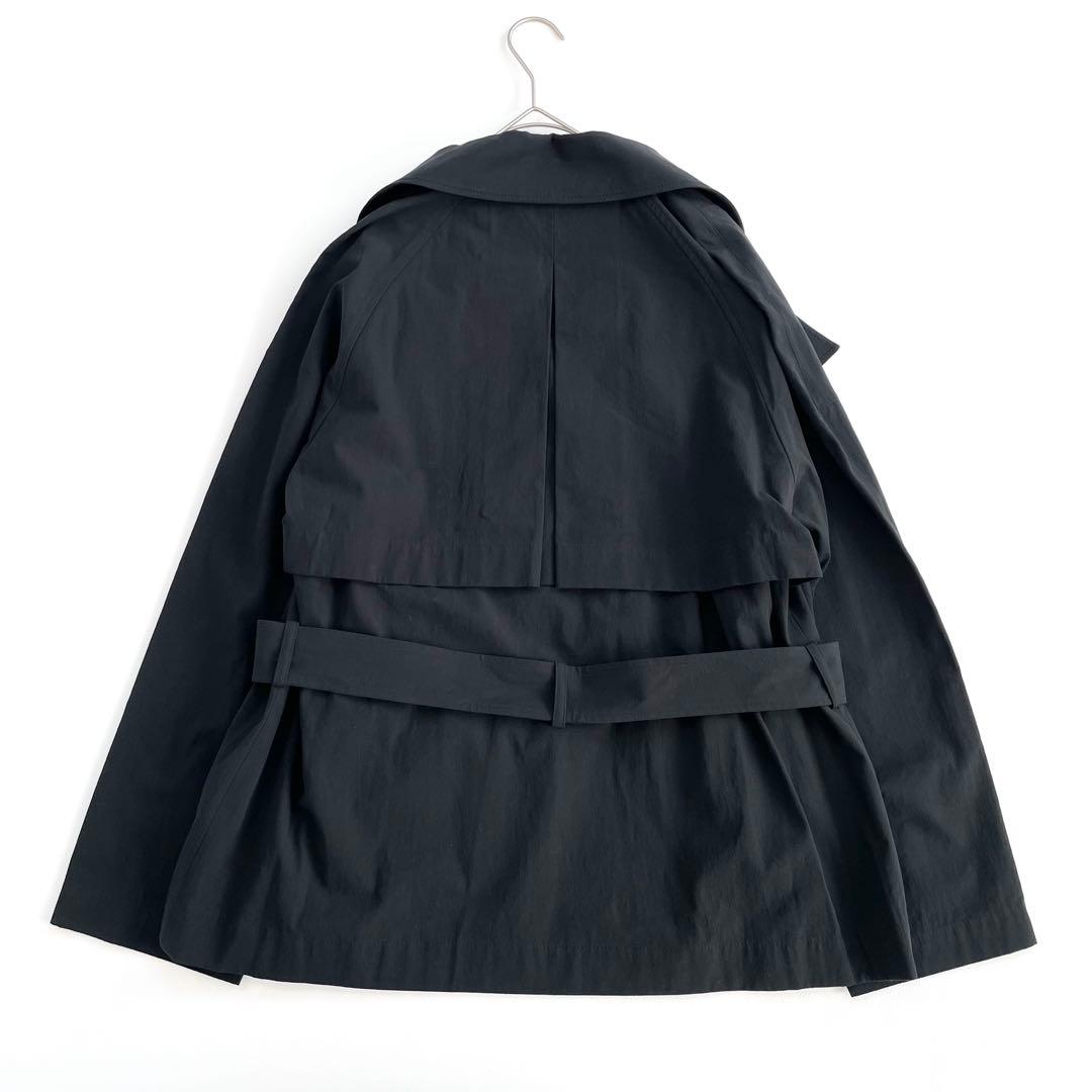 4490 【美品】アドーア ベルト付き ショート丈コート S 黒 トレンチ