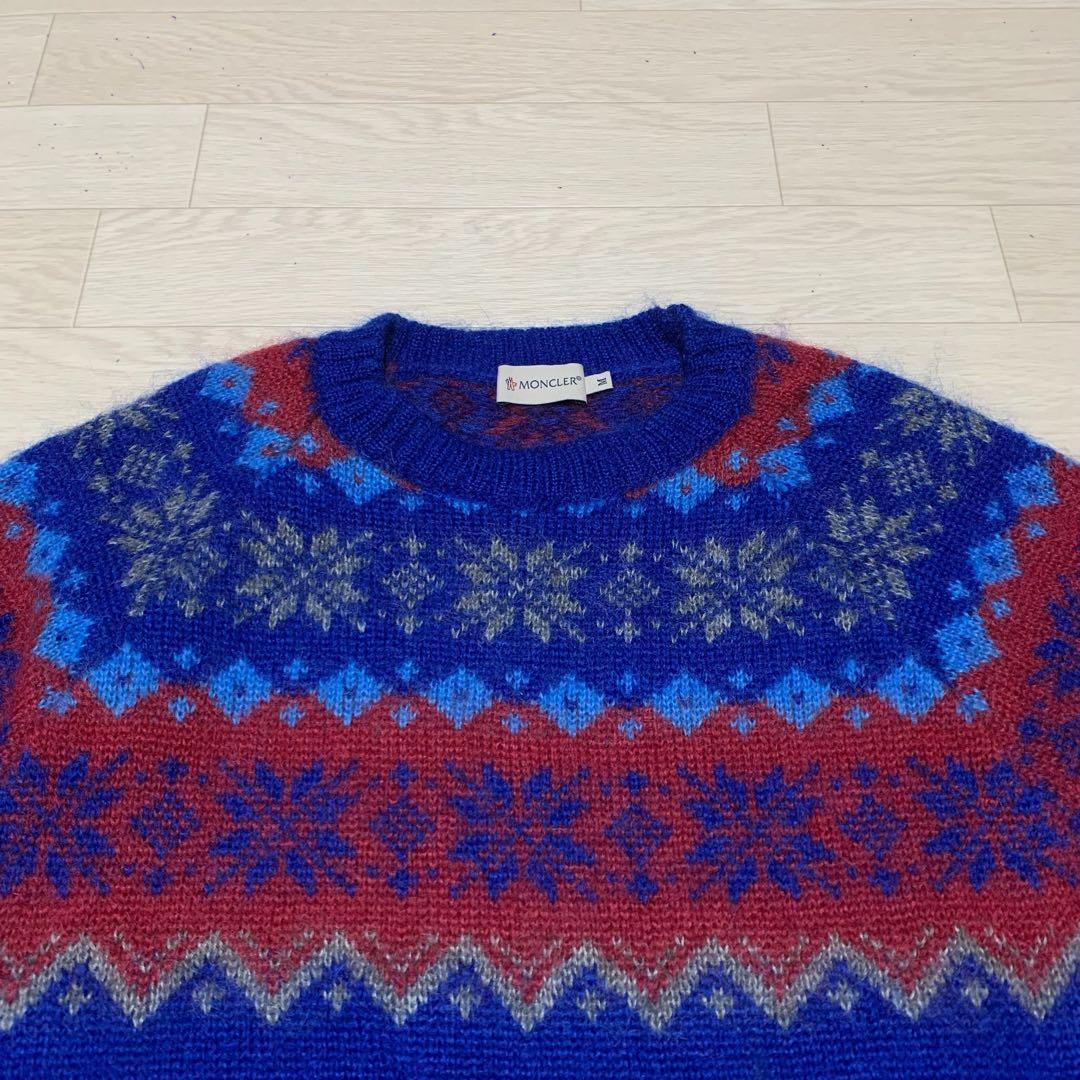 希少☆ モンクレール フェアアイル柄 ニットセーター ブルー 青 5P31