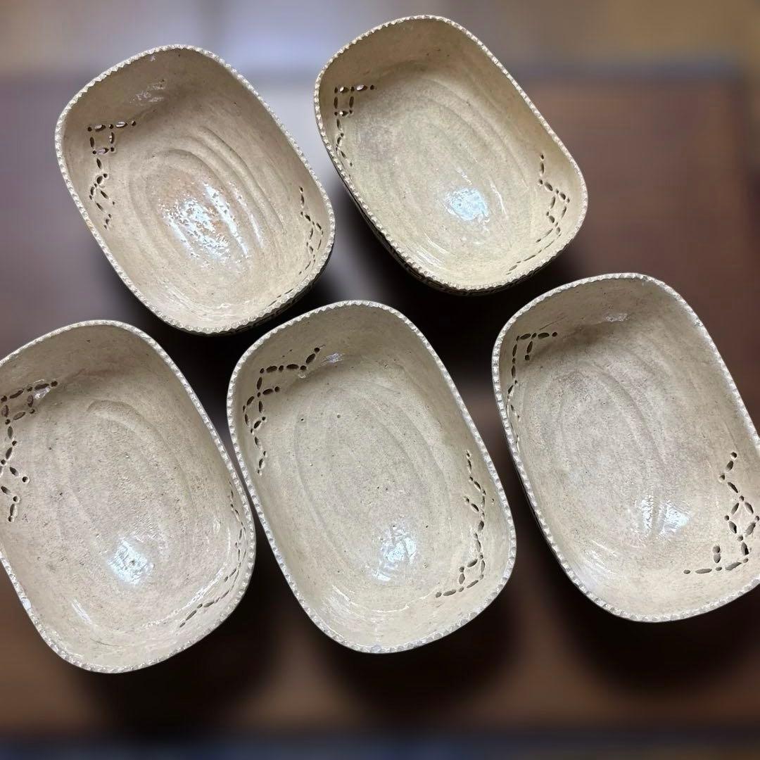 骨董 京都 楽焼 陶器製皿5個セット 明治〜大正 アンティーク さしみ