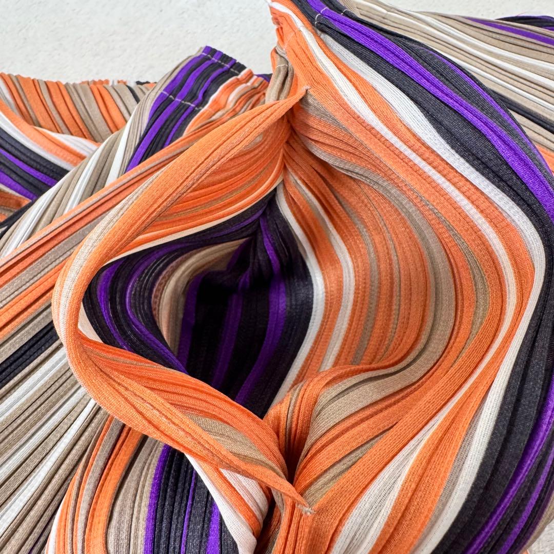 極美品✨PLEATS PLEASE スリット　ストライプ　マルチカラー　フレア