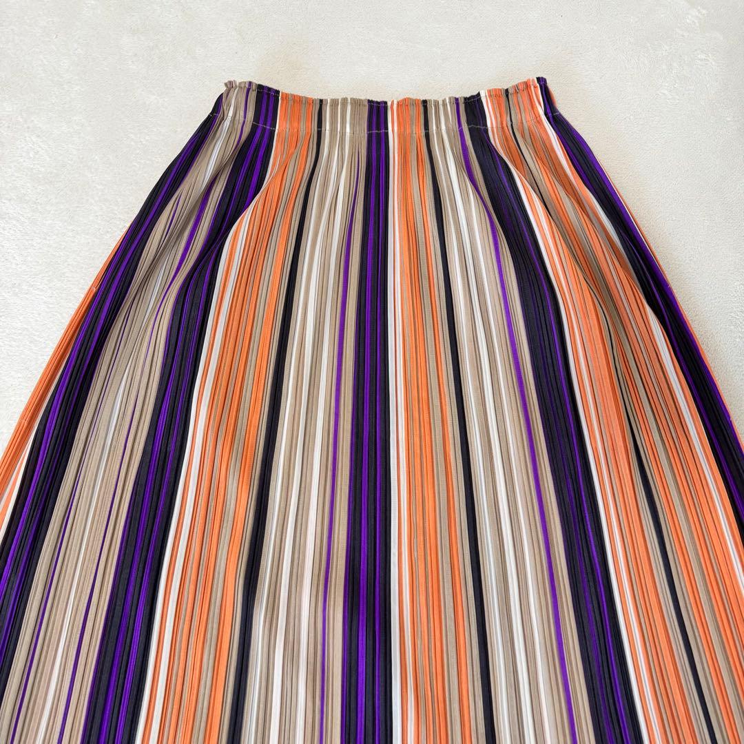 極美品✨PLEATS PLEASE スリット　ストライプ　マルチカラー　フレア