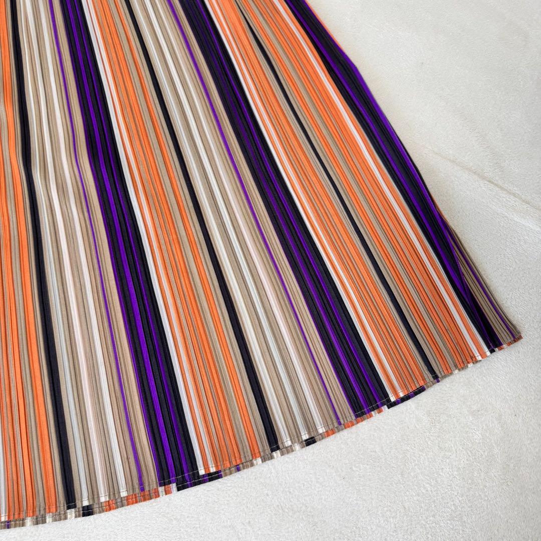極美品✨PLEATS PLEASE スリット　ストライプ　マルチカラー　フレア