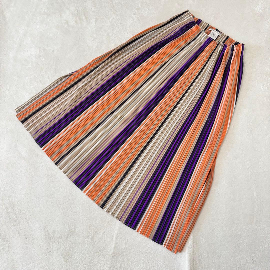 極美品✨PLEATS PLEASE スリット　ストライプ　マルチカラー　フレア