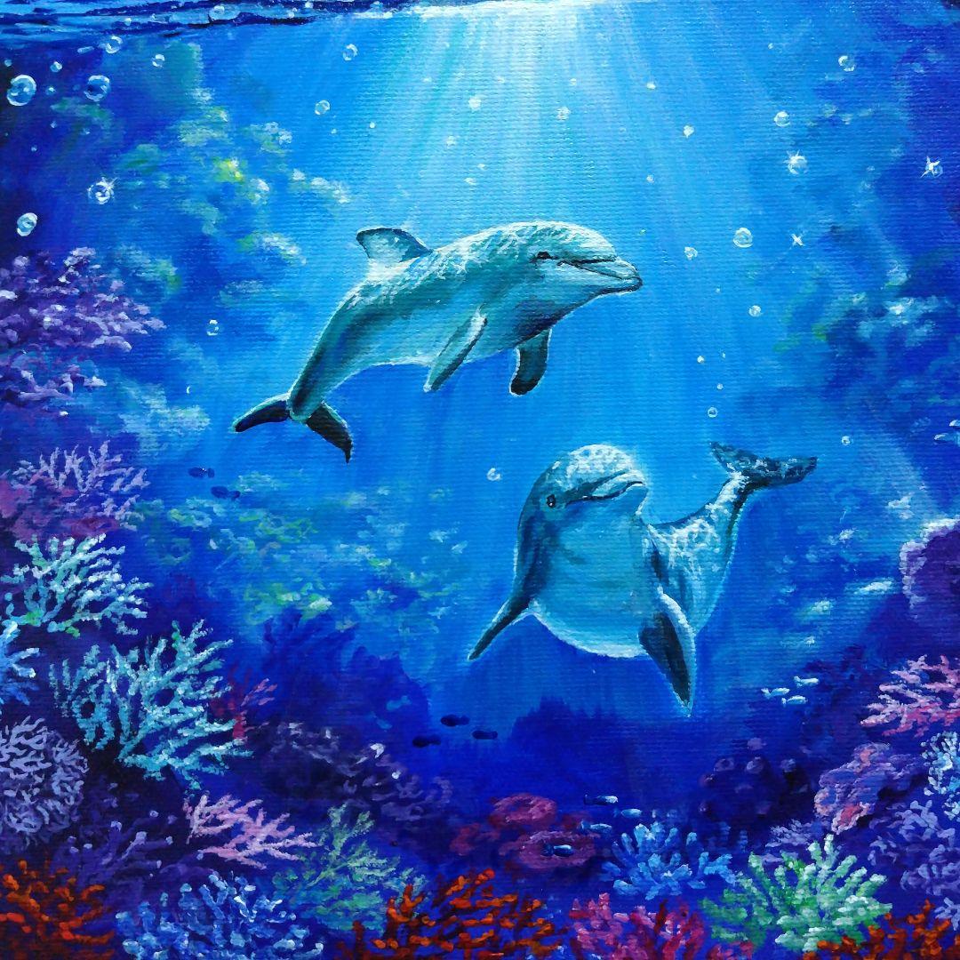 海の世界④】アクリル画 F3 風景画 絵画 原画 動物 - メルカリ