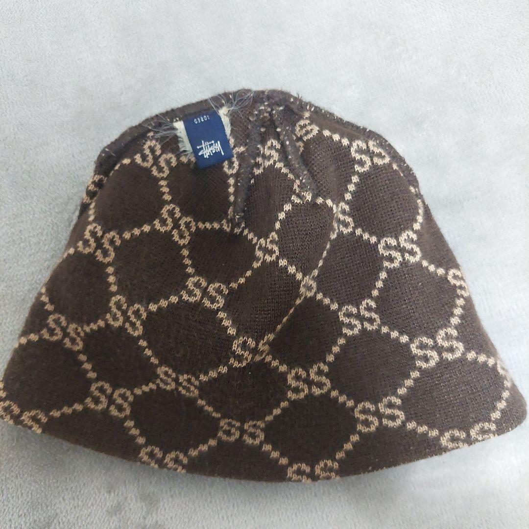 Stussy ニット帽 ブラウン 90s OLD SSリンク モノグラムビーニー