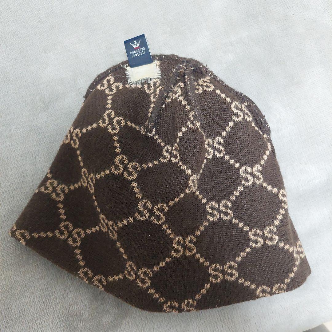 Stussy ニット帽 ブラウン 90s OLD SSリンク モノグラムビーニー