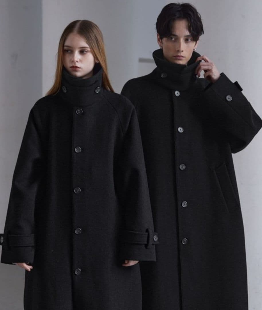 【CLEL】ウールブレンド テックメルトンステンカラーコート ブラック