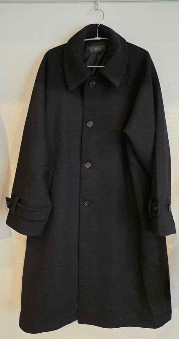 【CLEL】ウールブレンド テックメルトンステンカラーコート ブラック